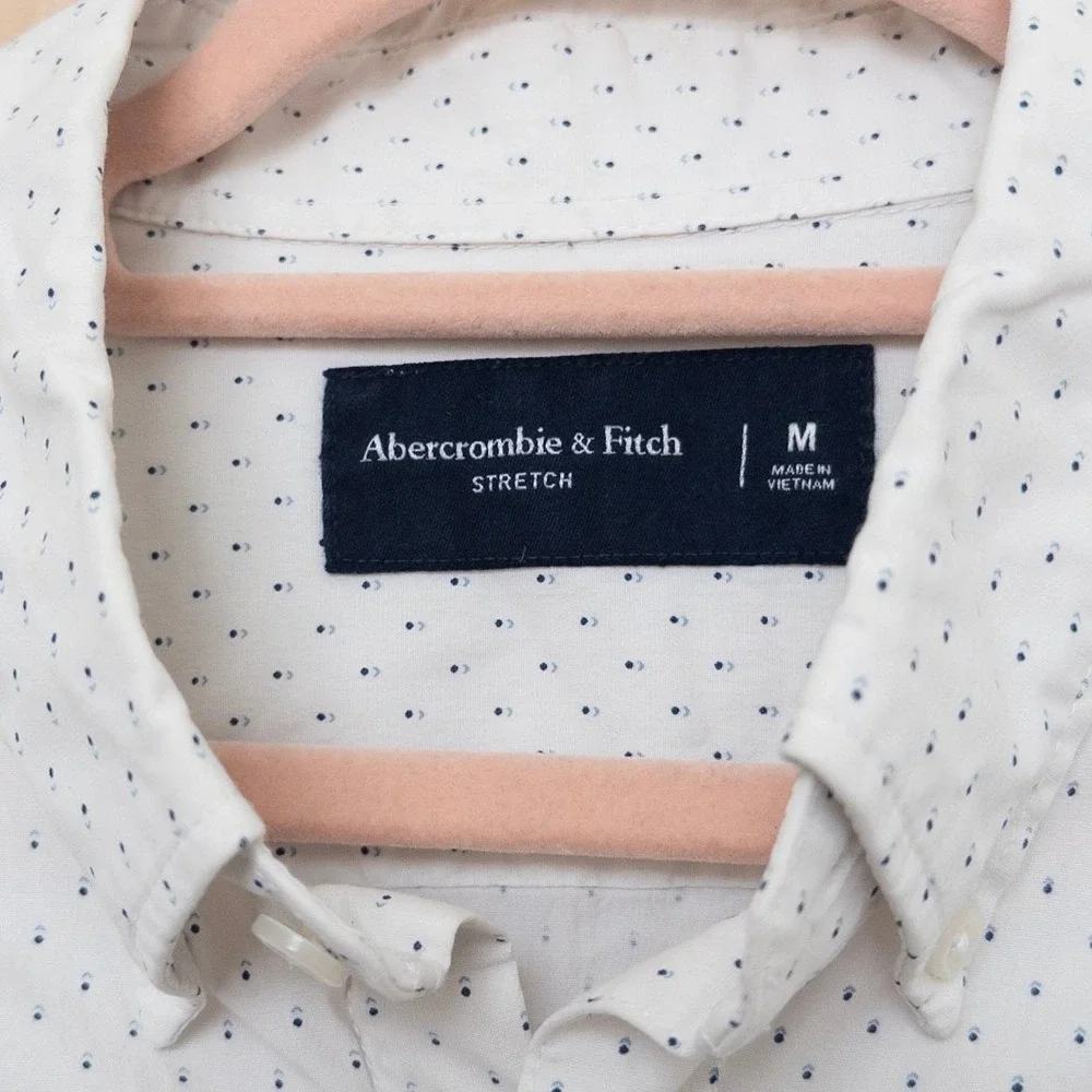 Abercrombie & Fitch Mens Button Down Shirt Size M White Micro Dot Stretch Preppy